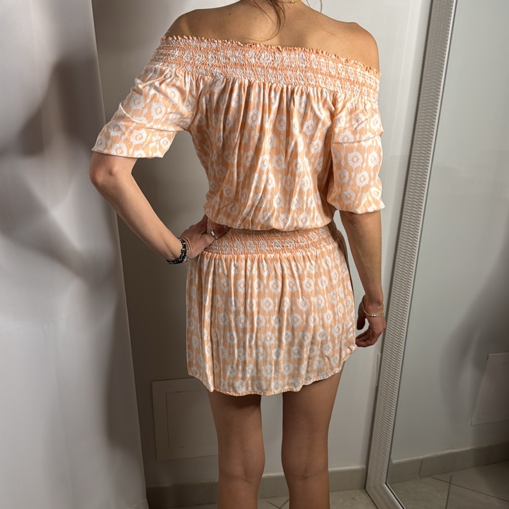 Off-Shoulder Peach Patterned Romper - image 5